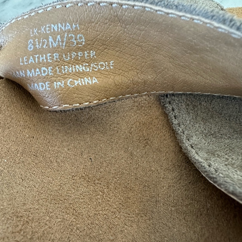 Lucky Brand Kennah cross band wedge taupe suede sandals 39 fits US 8 - Picture 9 of 9